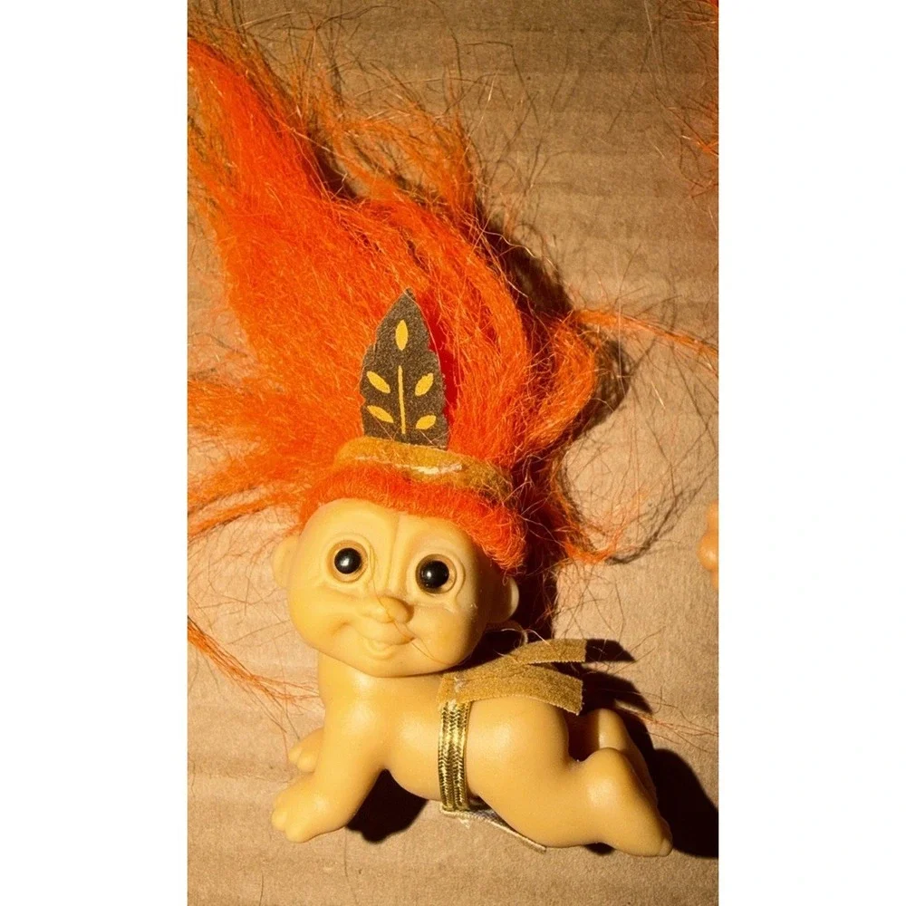 Troll Doll Native American 2pc Lot 3in 2in
